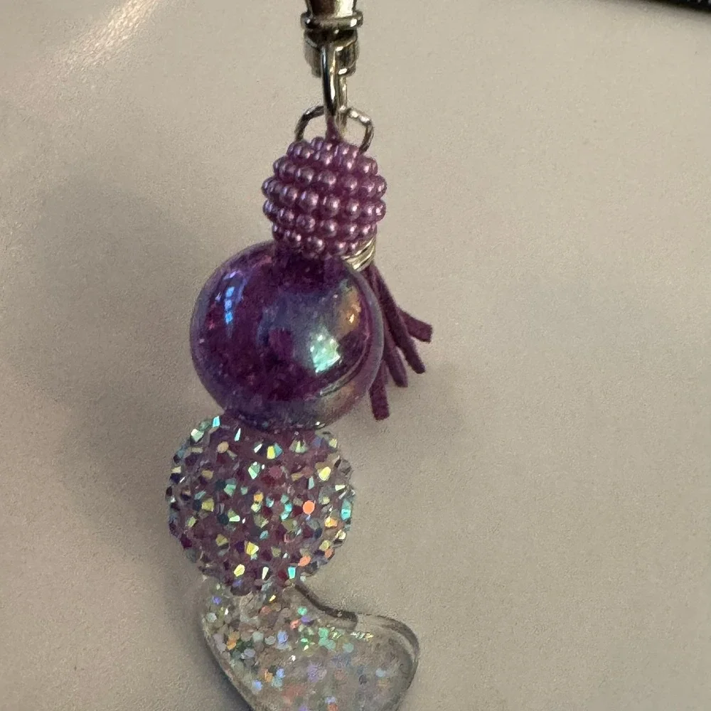Purple Butterfly‎ Bow Beaded Tassel Keychain Charm Bling Sparkle